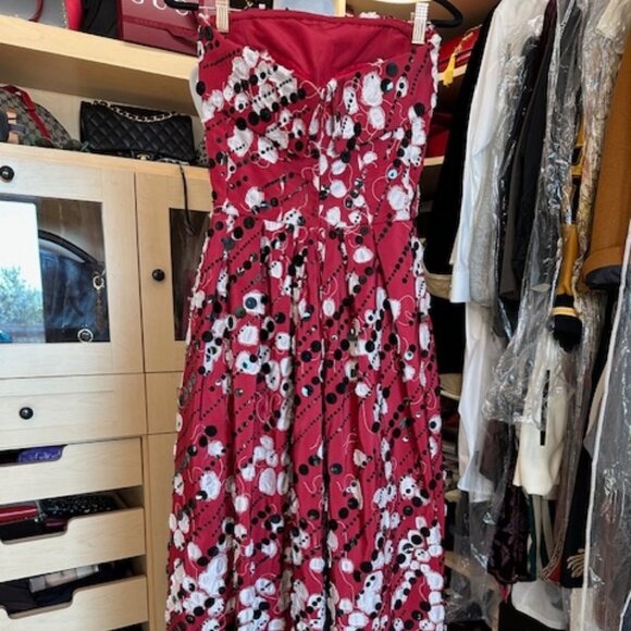 NAEEM KHAN PRINTED SIZE XXS LONG STRAPLESS DRESS - Picture 5 of 9